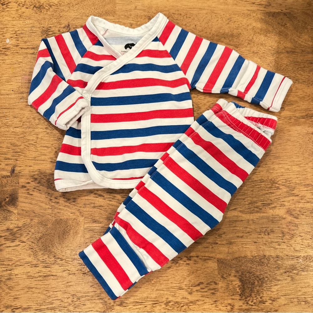 Monica + Andy Pajama Set Newborn Baby Red White Blue Striped 2 Piece 4th July